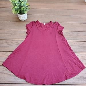 STwelve Maroon Wine Red Tunic Short Sleeve Top Loose Shirt Boho Casual Cut Out S